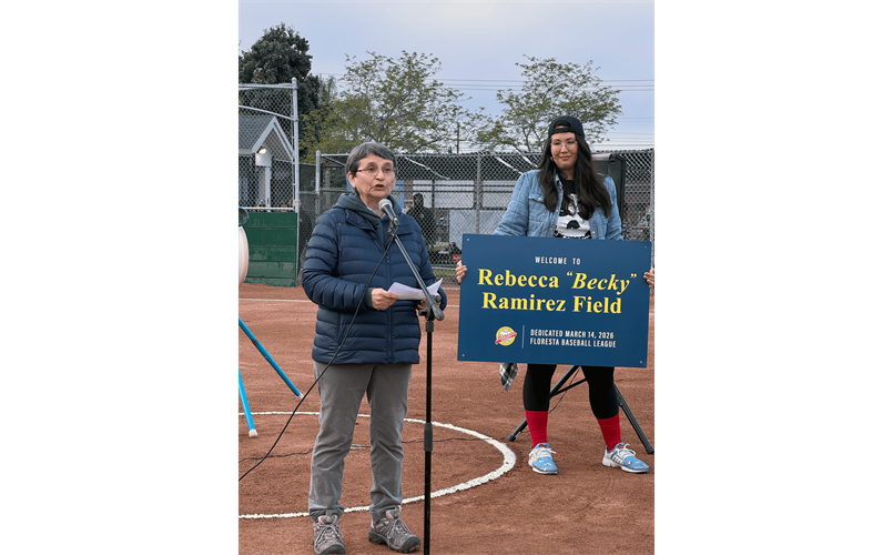 Becky Ramirez accepting the field dedication Opening Day 03/14